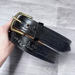 Leather belt floral embossed silvertone rectangular large buckle Ariat - Brandclub - ARIAT Boy main image 4